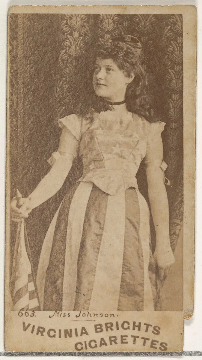 Card 663, Miss Johnson, from the Actors and Actresses series (N45, Type 1) for Virginia Brights Cigarettes — Allen & Ginter