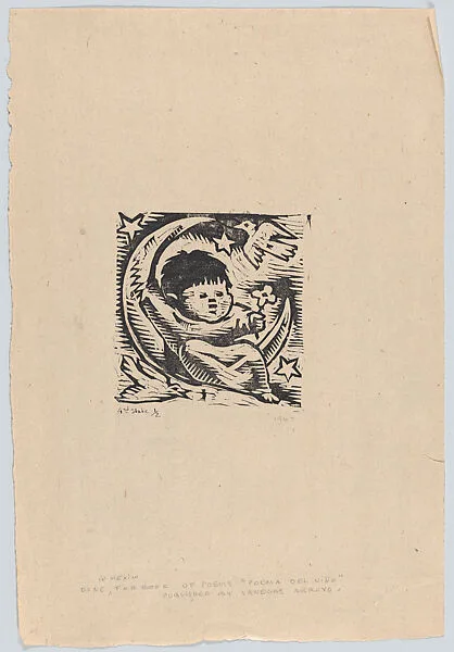 Child in Moon II: cover illustration for Atanasio Pérez Vargas, 'Poema del Niño', 1945 — Jean Charlot