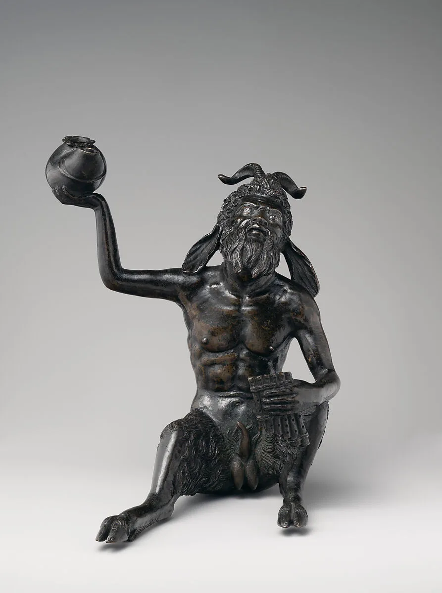 Seated satyr with silvered eyes — Andrea Briosco, called Riccio