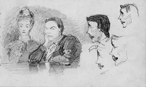 James Roarity and a Woman at Table, Four Profiles of James Roarity