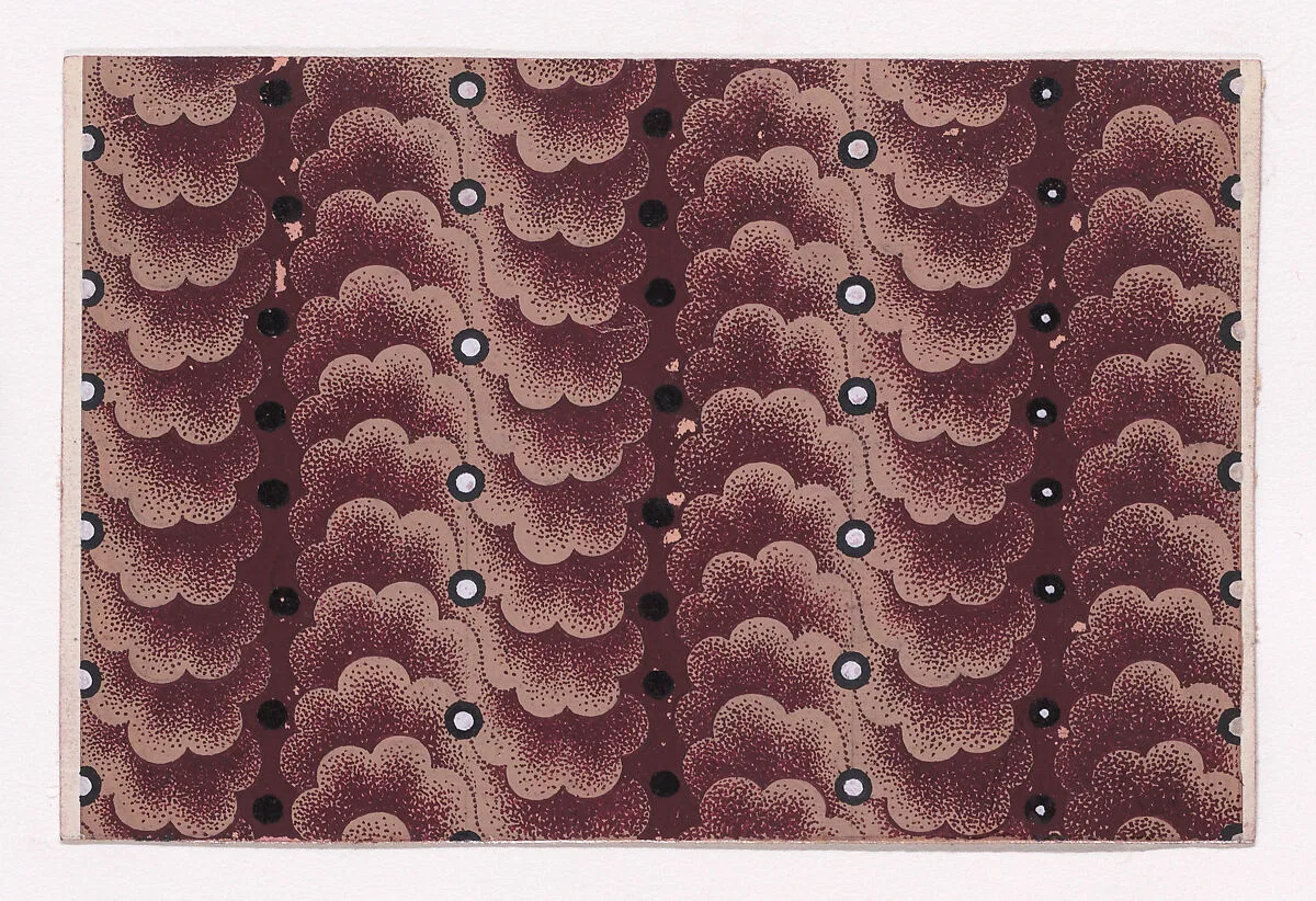 Textile Design with Vertical Strips of Clouds and Circles — Anonymous, Alsatian, 19th century