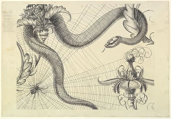 Spider, Web, Snake and Flowers (for "The Duchess of Malfi and The White Devil") — Henry Weston Keen|John Webster|John Lane, The Bodley Head