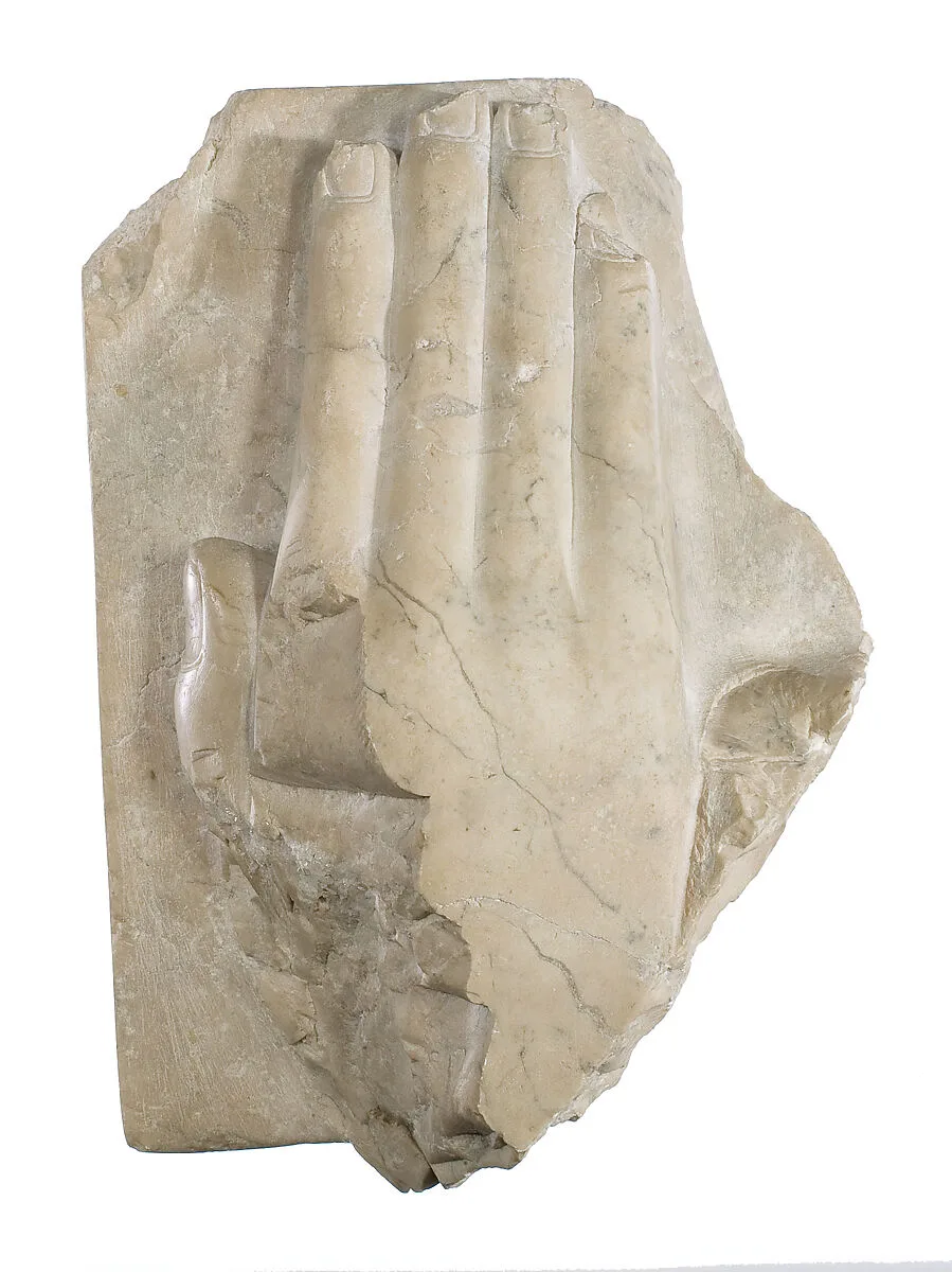 Offering table with hand beneath — Unknown