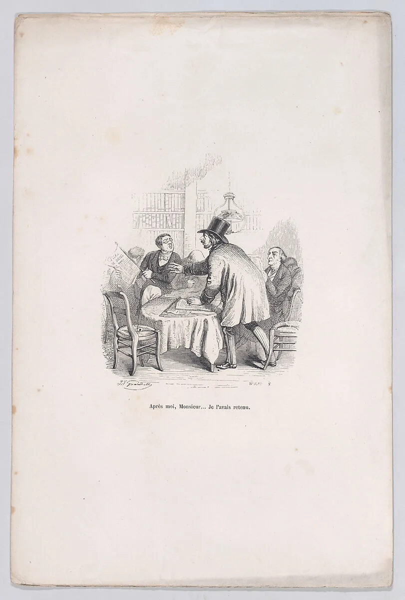 "Wait your turn, Monsieur... I had that first." from the Little Miseries of Human Life — Paul-Emile-Daurand Forgues|Henri Fournier|J. J. Grandville|Brugnot