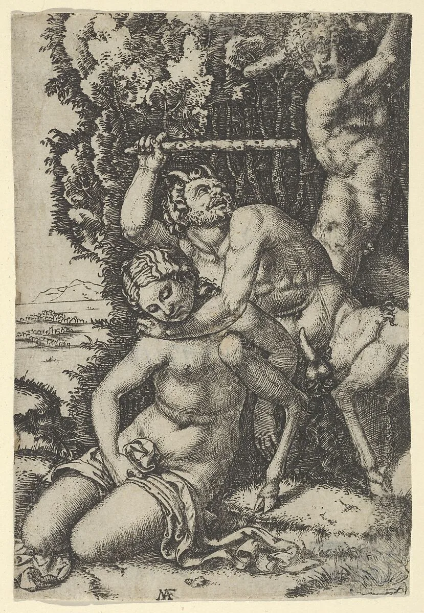 A satyr fighting for a nymph — Anonymous|Francesco Francia|Marcantonio Raimondi