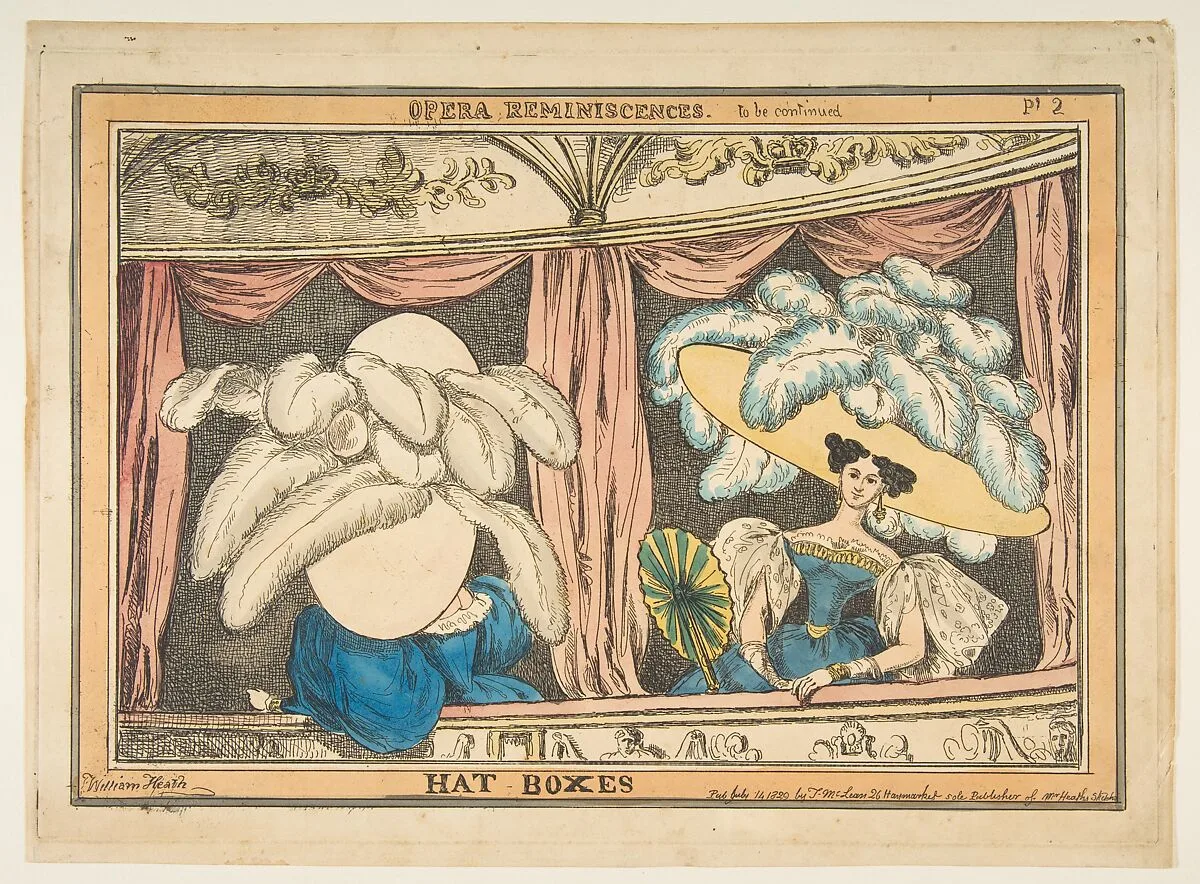 Opera Reminiscences, Plate 2: Hat Boxes — William Heath ('Paul Pry')