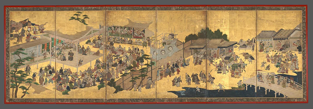 狩野孝信工房作 女歌舞伎図屏風|Women’s Kabuki — Kano Takanobu