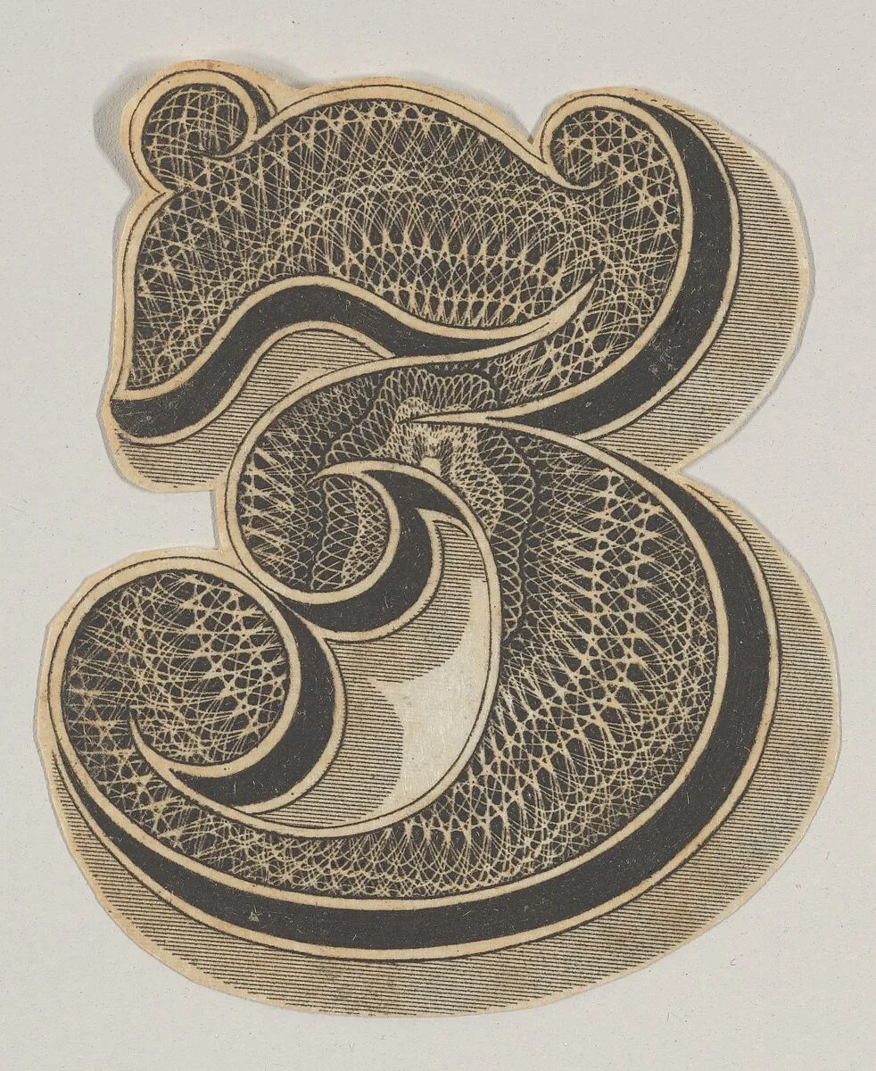 Banknote motif: the number 3, its interior composed of lathe work edged with a band of black — A. B. & C. Durand & Company|Durand, Perkins, and Company|Cyrus Durand