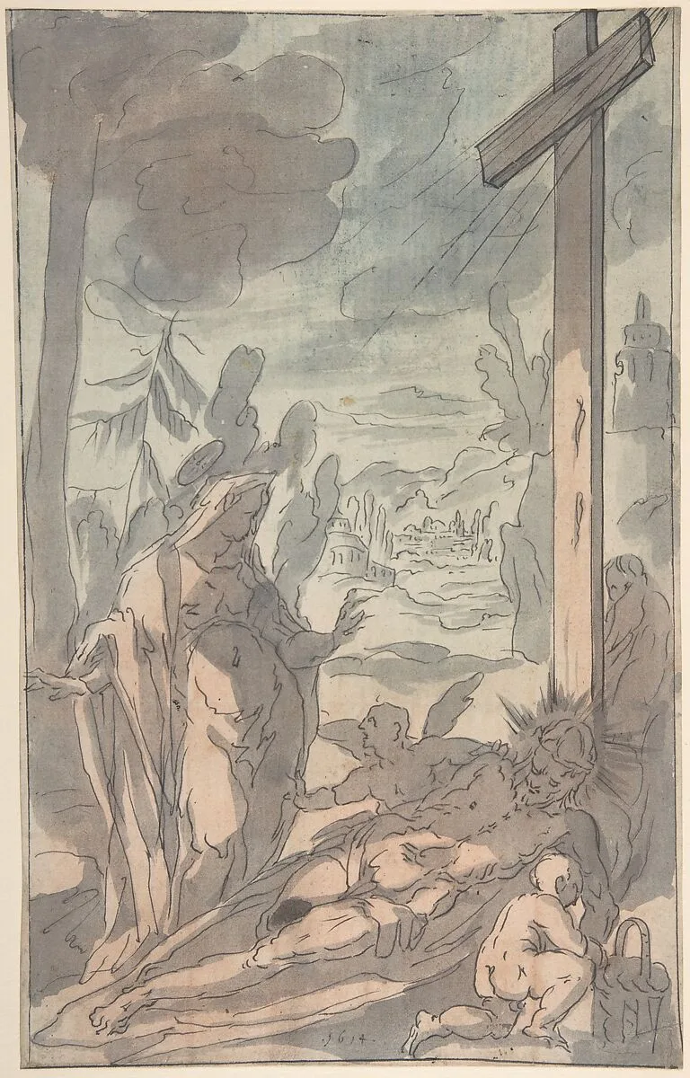 The Standing Virgin Lamenting the Dead Christ at the Foot of the Cross — Johann Matthias Kager|Anonymous, German, 17th century