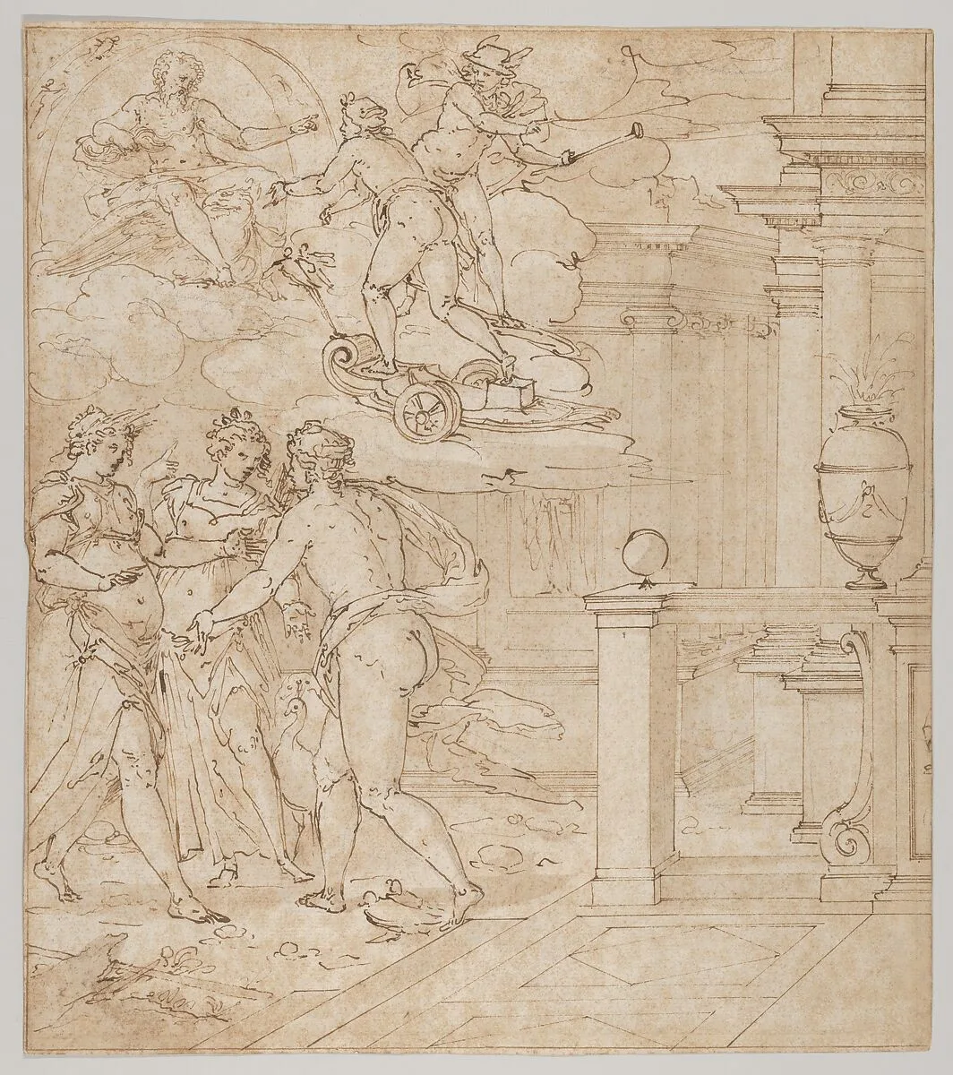 Tapestry Design with Venus seeking help from Juno, Ceres and Jupiter — Giovanni Battista Castello, called Il Bergamasco