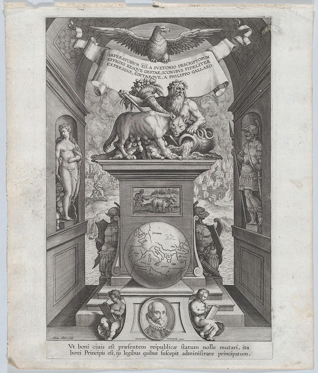 Title page for "Roman Emperors on Horseback" — Philips Galle|Adriaen Collaert|Jan van der Straet, called Stradanus