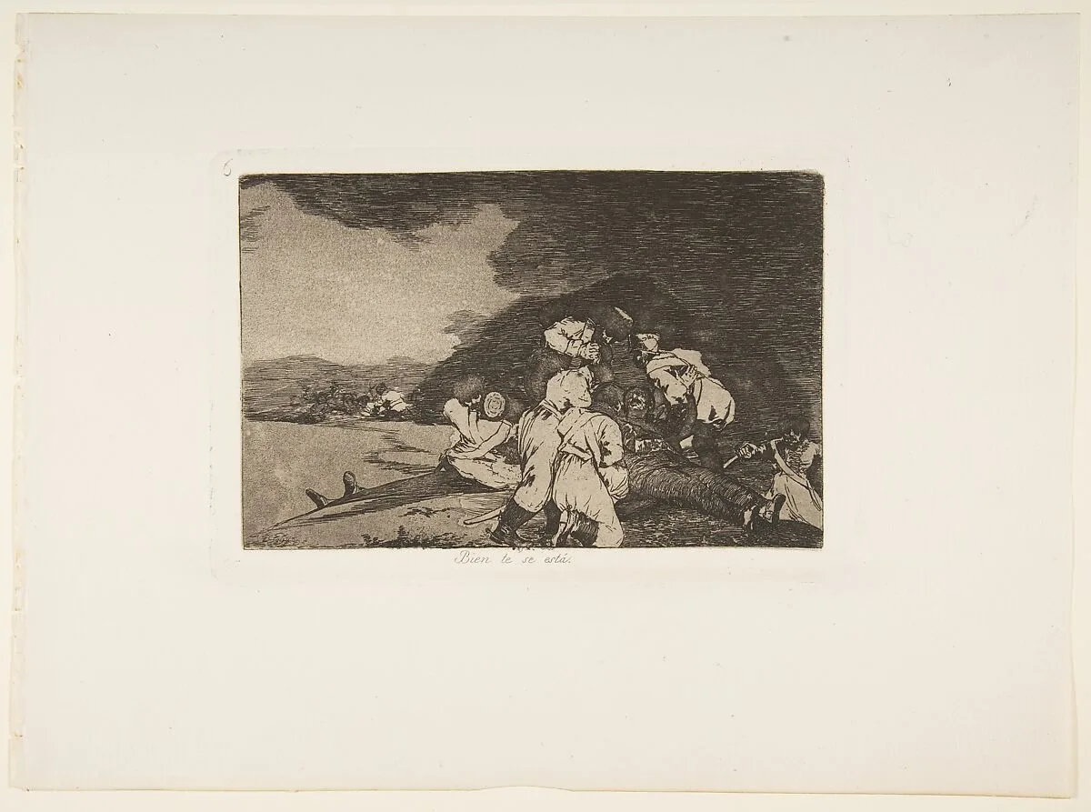 Plate 6 from "The Disasters of War" (Los Desastres de la Guerra): 'It serves you right' (Bien te se está) — Goya (Francisco de Goya y Lucientes)