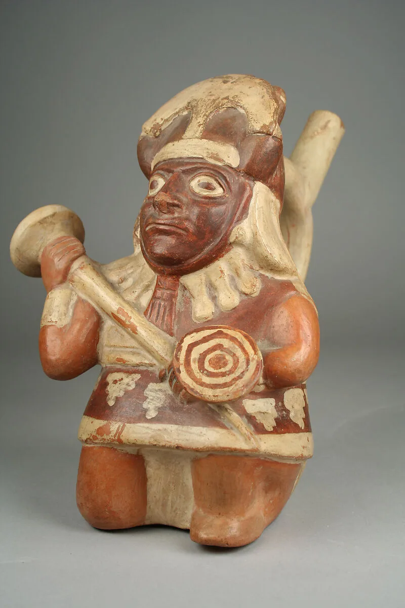 Stirrup Spout Bottle with Warrior Figure — Unknown