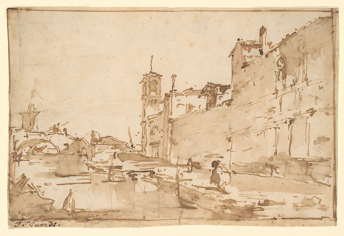A Venetian Capriccio: A Rio Leading to a Bridge — Francesco Guardi