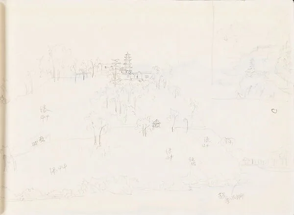 現代 謝稚柳 寺景畫稿 冊頁|Promontory with Temple — Xie Zhiliu