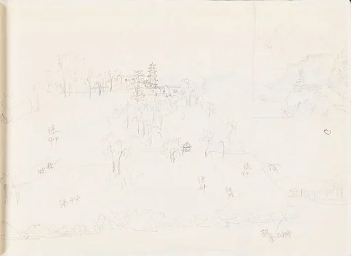 現代 謝稚柳 寺景畫稿 冊頁|Promontory with Temple