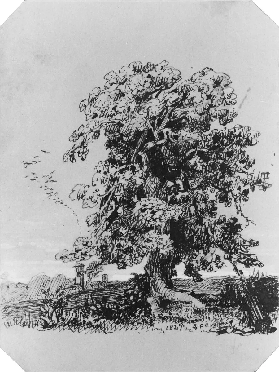 Landscape with Tree and a Village in the Distance (from Cropsey Album) — Jasper Francis Cropsey