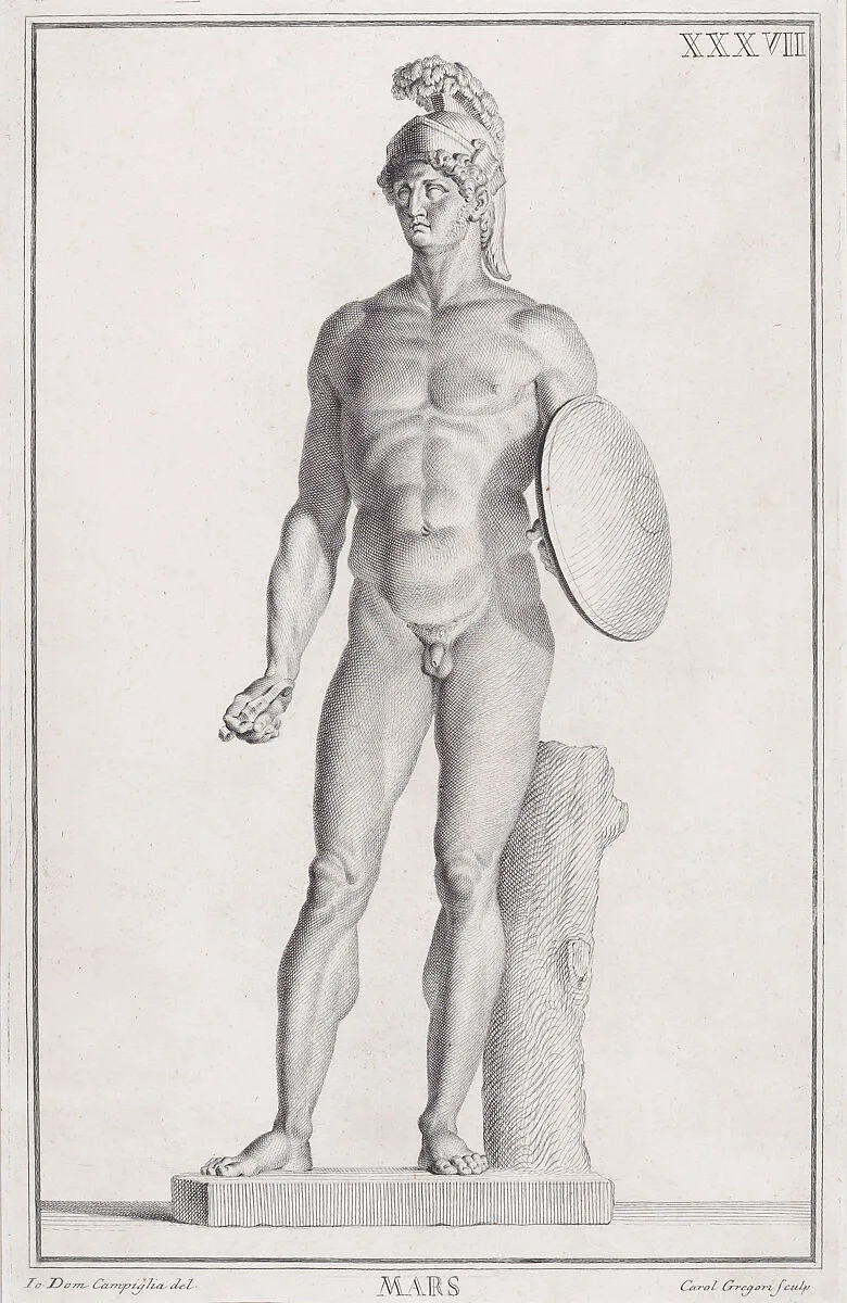 Plate XXXVII (37): Mars, from "Museum Florentinum" (Statuae antiquae dorum et virorum illustrium) — Giovanni Domenico Campiglia|Carlo Gregori