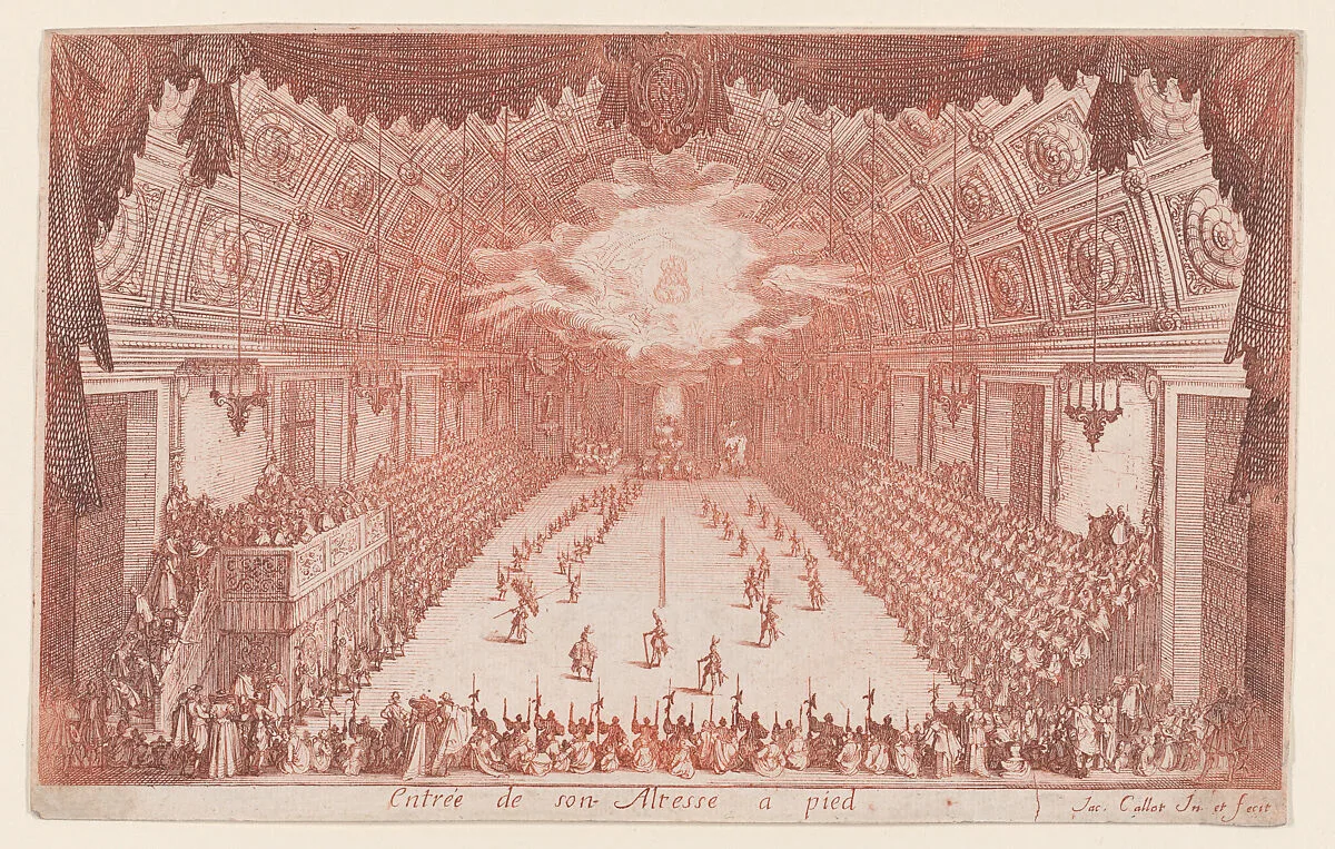 La Défilé a Pied (The Parade on Foot), from Le Combat a la Barrière in the Palace at Nancy by Henri Humbert, printed by Sebastien Phillipe — Jacques Callot|Henri Humbert