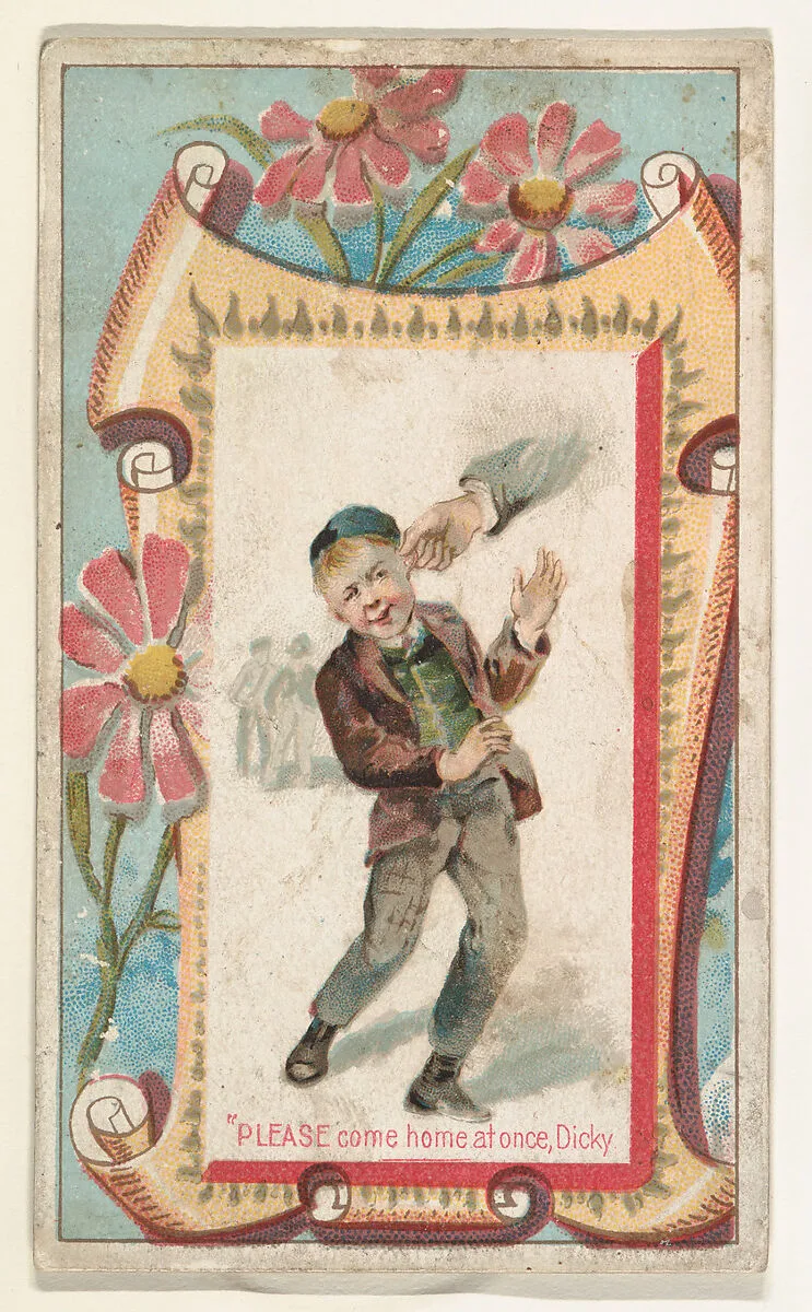 "Please come home at once, Dicky," from the Terrors of America set (N136) issued by Duke Sons & Co. to promote Honest Long Cut Tobacco — Knapp & Company|W. Duke, Sons & Co.