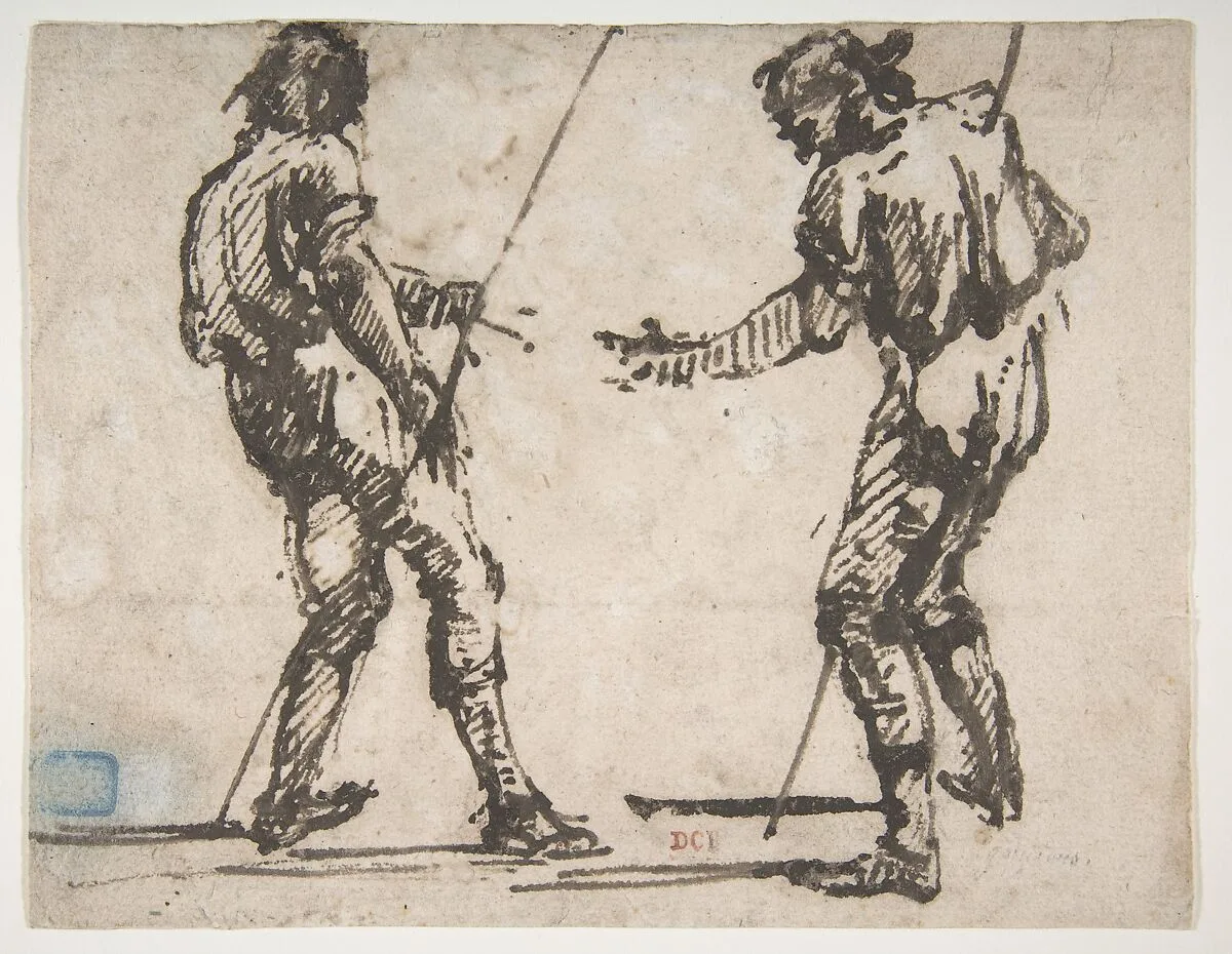 Two Men Holding Long Staffs (recto); Proof impression of part of an etching, and scribbles in the artist's hand (verso) — Giovanni Battista Piranesi