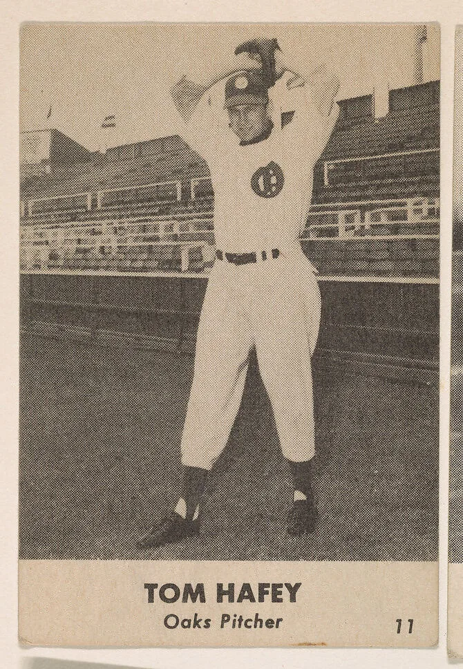 Tom Hafey, Oaks PItcher, No. 11, from the Oakland Baseball Players (Oaks) series (D317), issued by Sunbeam Bread and Remar Bread — Remar Baking Company|Sunbeam Bread
