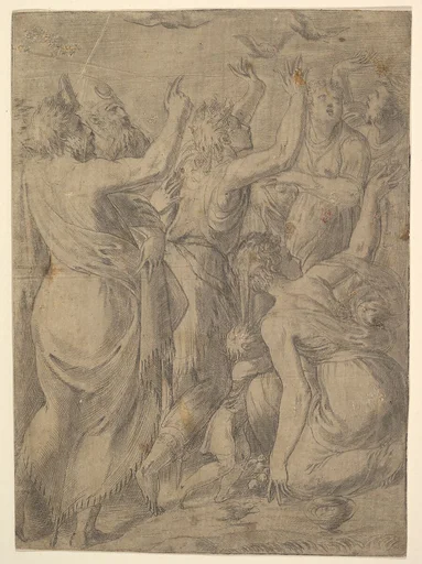 Moses showing the quails to the Israelites (the miracle of the quails and manna)