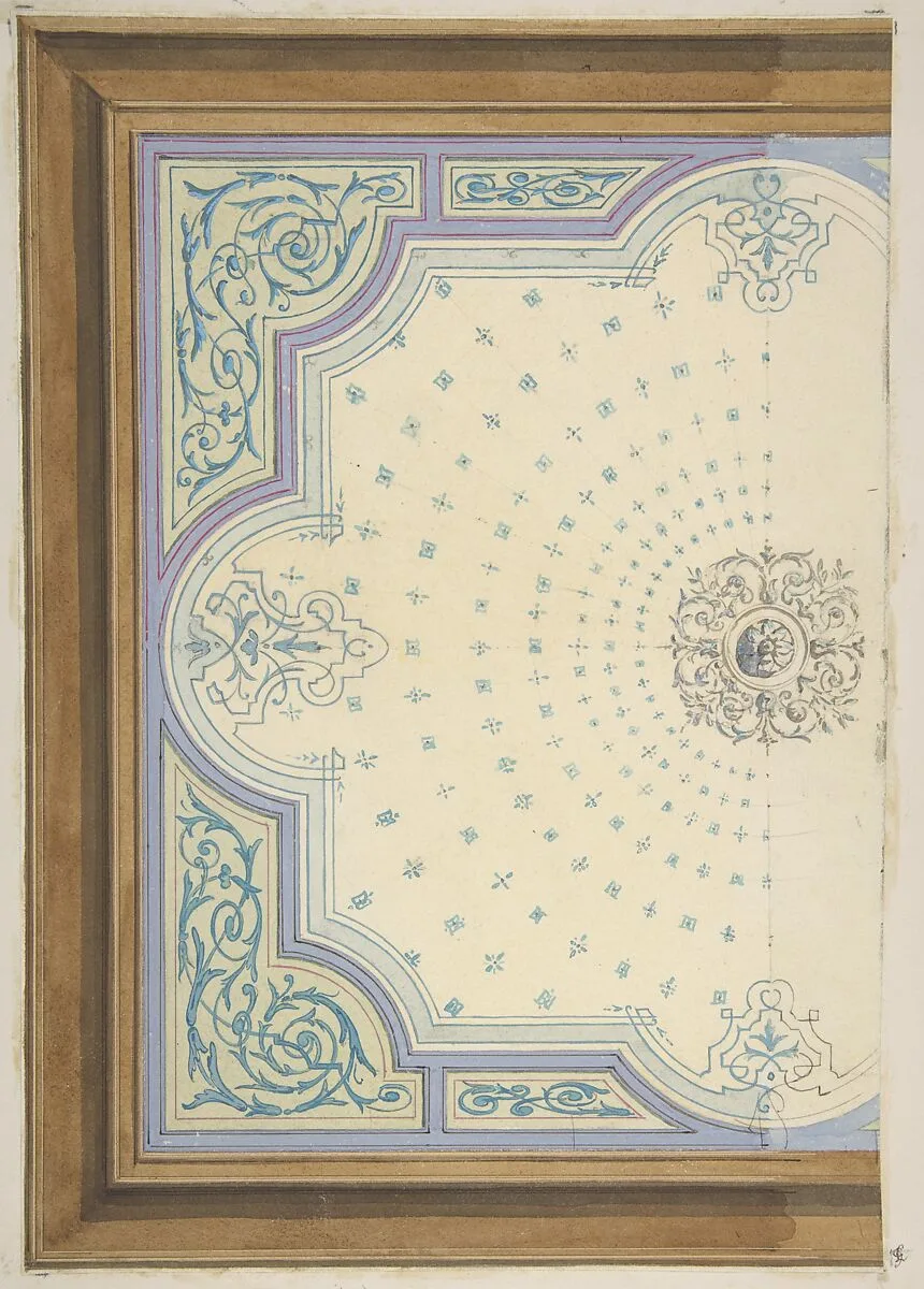 Design for the decoration of a ceiling with strapwork and rinceaux — Jules-Edmond-Charles Lachaise|Eugène-Pierre Gourdet