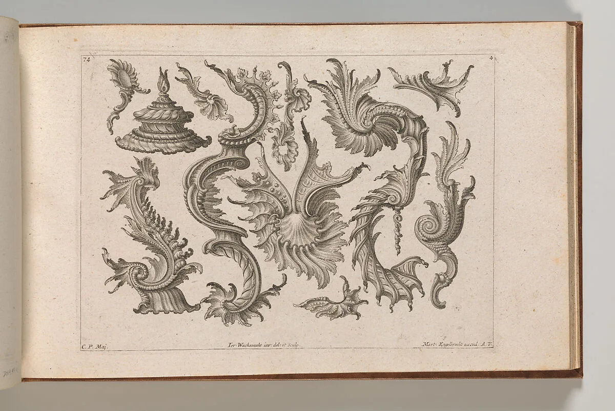 Various Designs for Rocaille Ornaments, Plate 4 from: 'Fortsezung von unterschielichen Auszierungen zu allerleij nüzlich anzuwenden' — Martin Engelbrecht|Jeremias Wachsmuth