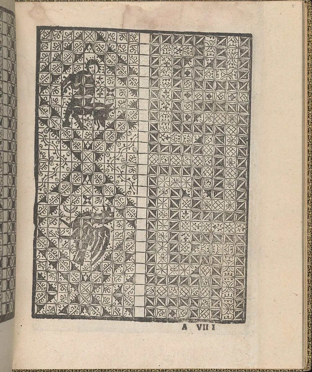 Giardineto novo di punti tagliati et gropposi per exercitio & ornamento delle donne (Venice 1554), page 5 (recto) — Lloyd, Wallis & Lloyd|Matteo Pagano