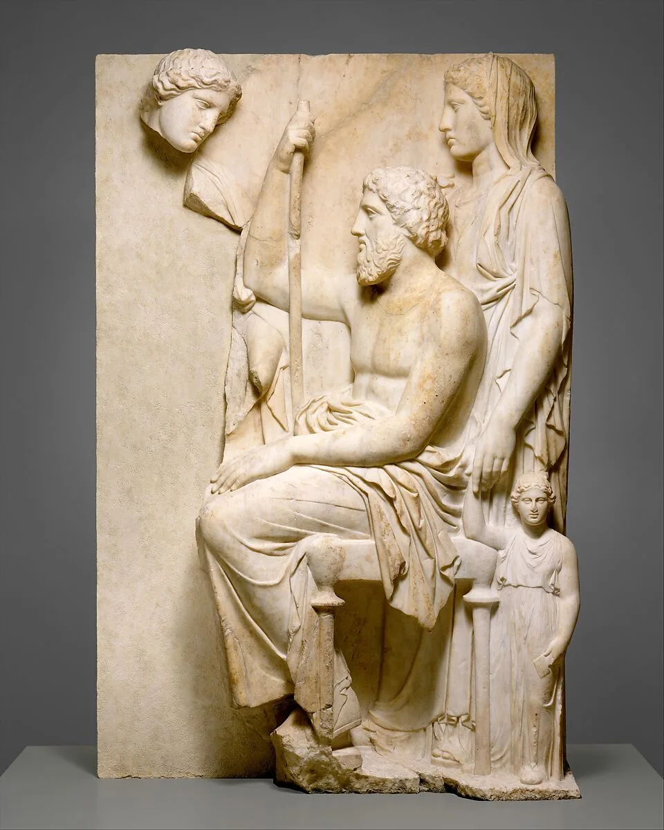 Marble grave stele with a family group — Unknown