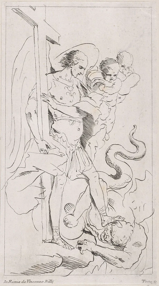 Saint Michael the Archangel crushing the demon underfoot — Pietro Testa|Anonymous, 18th century|Vicenzo Billi