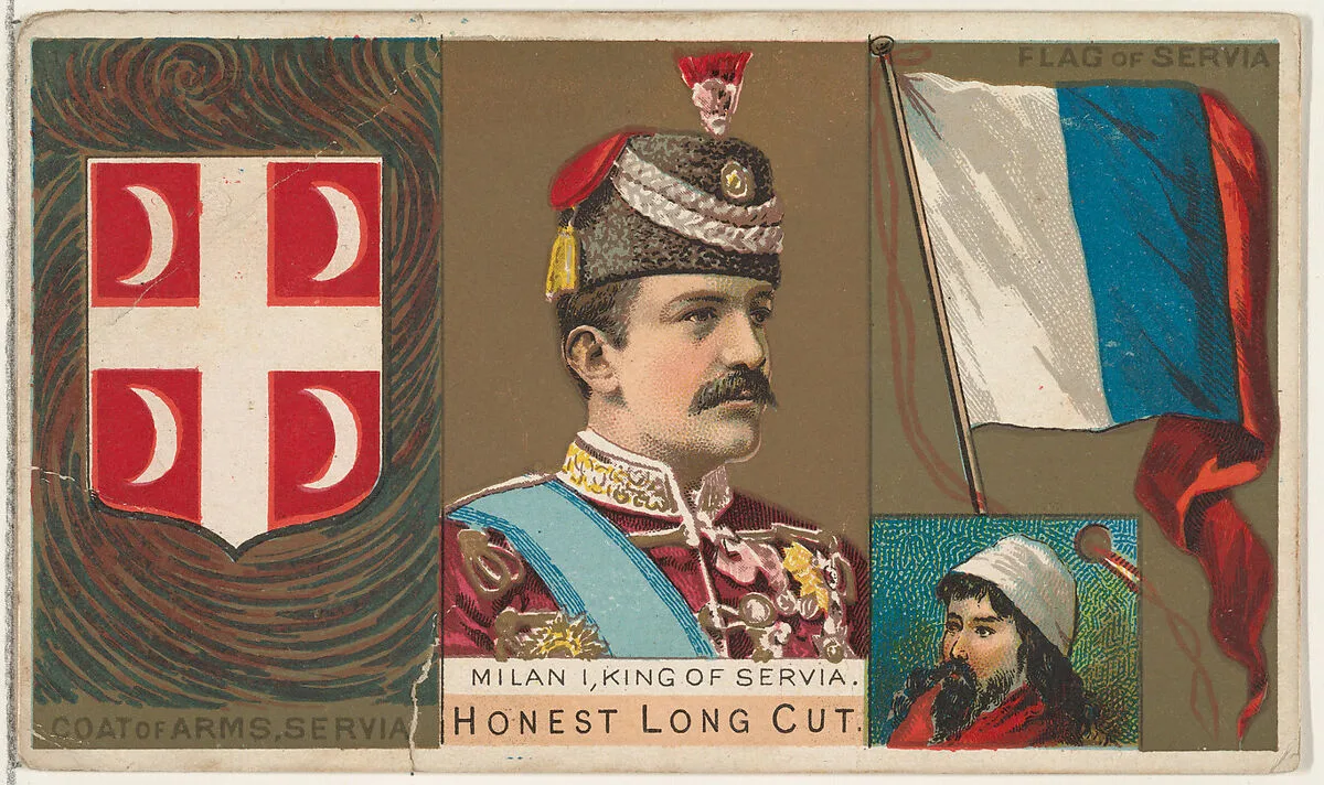Milan I, King of Servia, from the Rulers, Flags, and Coats of Arms series (N126-1) issued by W. Duke, Sons & Co. — W. Duke, Sons & Co.