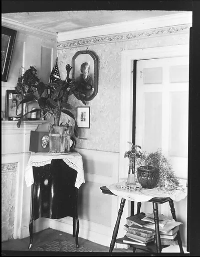 [Interior Showing Plants and Family Photographs on Mantle and Wall in De Luze House, Truro, Massachusetts]