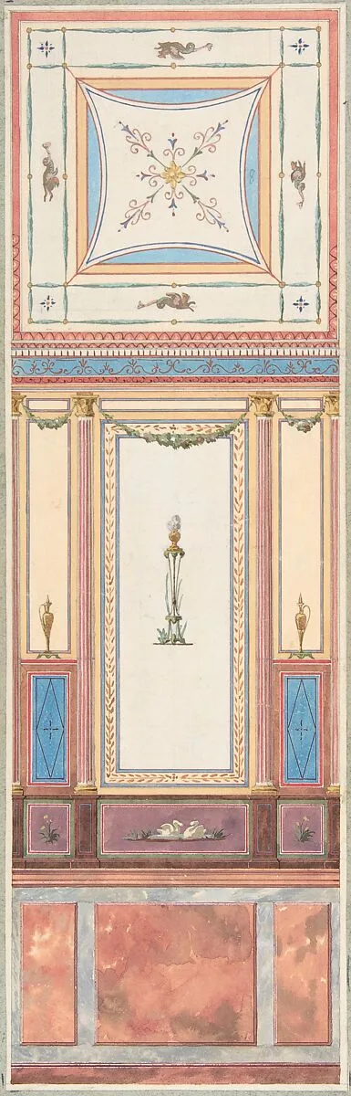 Design for Wall Paneling and Ceiling in Pompeiian Style, The Deepdene, Dorking, Surrey — Jules-Edmond-Charles Lachaise|Eugène-Pierre Gourdet