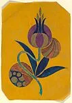 Vertical Panel with a Decorative Flower with Three Blue Leaves on a Yellow Background — Anonymous, French, 20th century