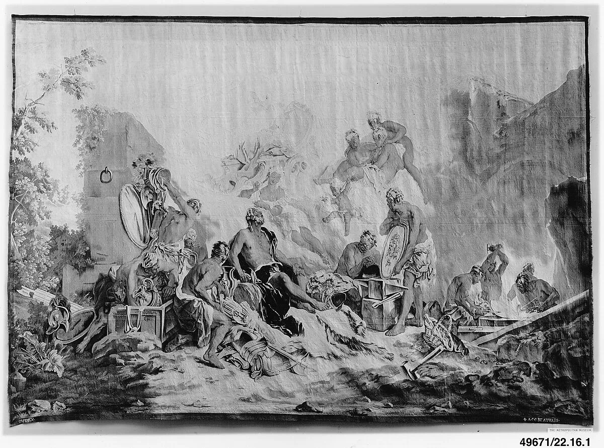 Vulcan Presenting Arms for Aeneas to Venus from a set of The Loves of the Gods — Beauvais|François Boucher|André Charlemagne Charron|Jean-Baptiste Oudry|Count Johann Hartvig Ernst Bernstorff