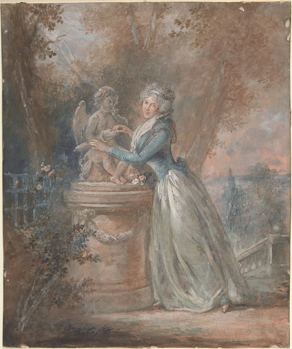 Lady in a garden — Anonymous, French, 18th century
