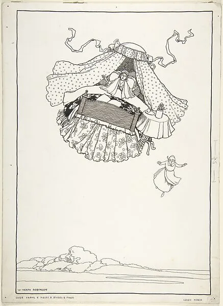 "Over Farms and Fields and Rivers and Ponds" (for "Cosy Hokie" in "Topsy-Turvy Tales") — Elsie Smeaton Munro|William Heath Robinson|John Lane, The Bodley Head