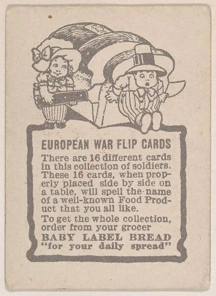 Card verso, bakery insert from the European War Flip Cards series (D28), issued by the Welle-Boettler Bakery Company — Welle-Boettler Bakery Company