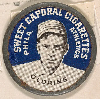 Oldring, Philadelphia Athletics (blue), from the Domino Discs series (PX7), issued by Kinney Brothers — Kinney Brothers Tobacco Company