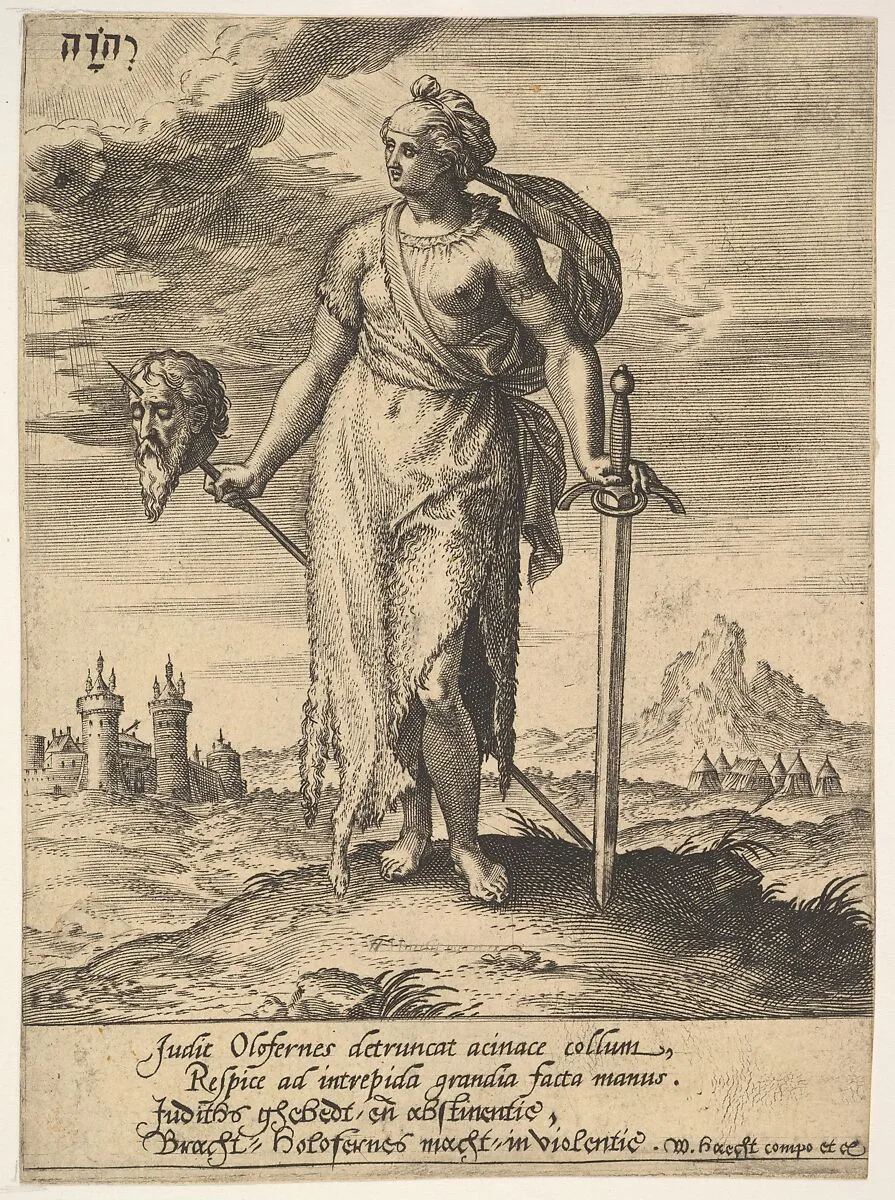 Judith, from Willem van Haecht, Tyrannorum proemia, 1578 — Hieronymus (Jerome) Wierix|Willem van Haecht I