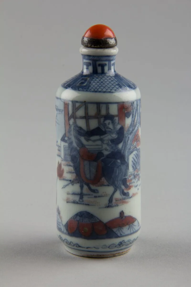 晚清 青花釉裏紅人物故事圖鼻煙壺|Snuff bottle with theatrical scene — Unknown