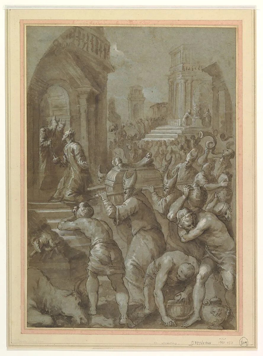 King Solomon Beholds the Ark of the Covenant Being Brought to the Temple — Andrea Vicentino (Andrea Michieli)