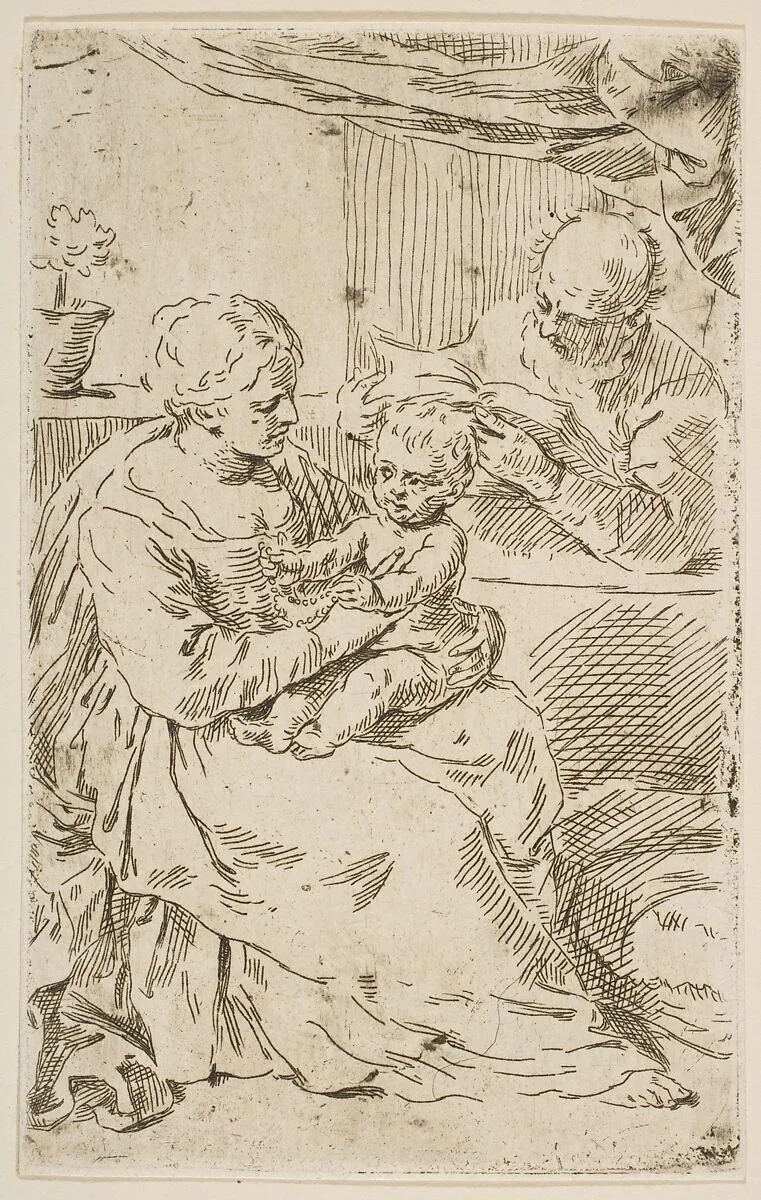 Holy Family with a Rosary, copy after Cantarini — Simone Cantarini