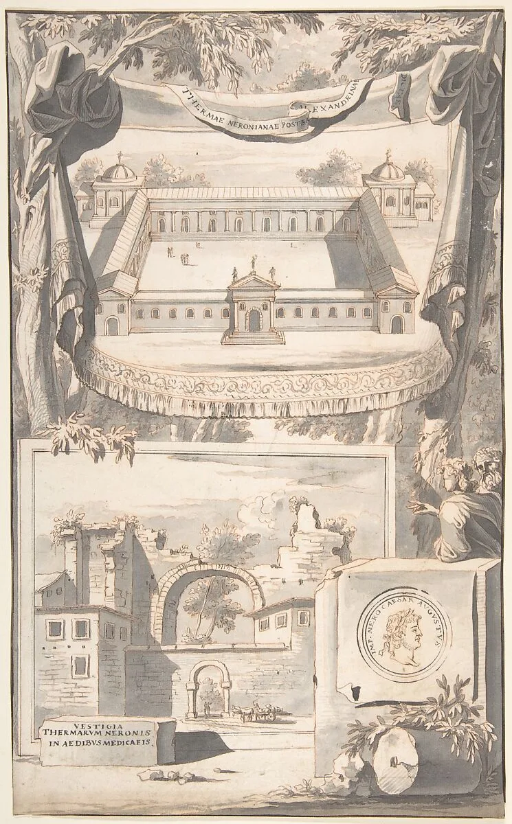 A Reconstruction of the Thermae of Nero (above) and a View of the Ruins (below) — Jan Goeree