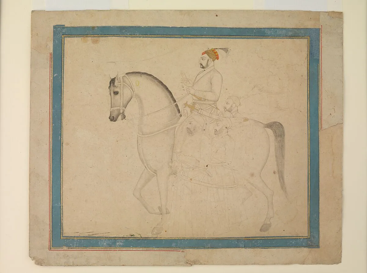 Nawab Muzaffar 'Ali Khan on Horseback — Rai Kalyan Das (Chitarman II)