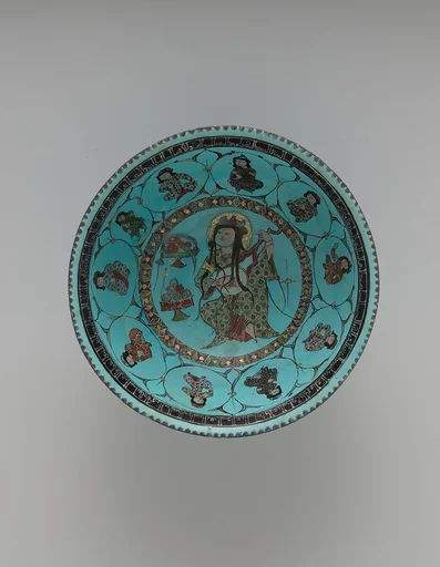 Turquoise Bowl with Lute Player and Audience