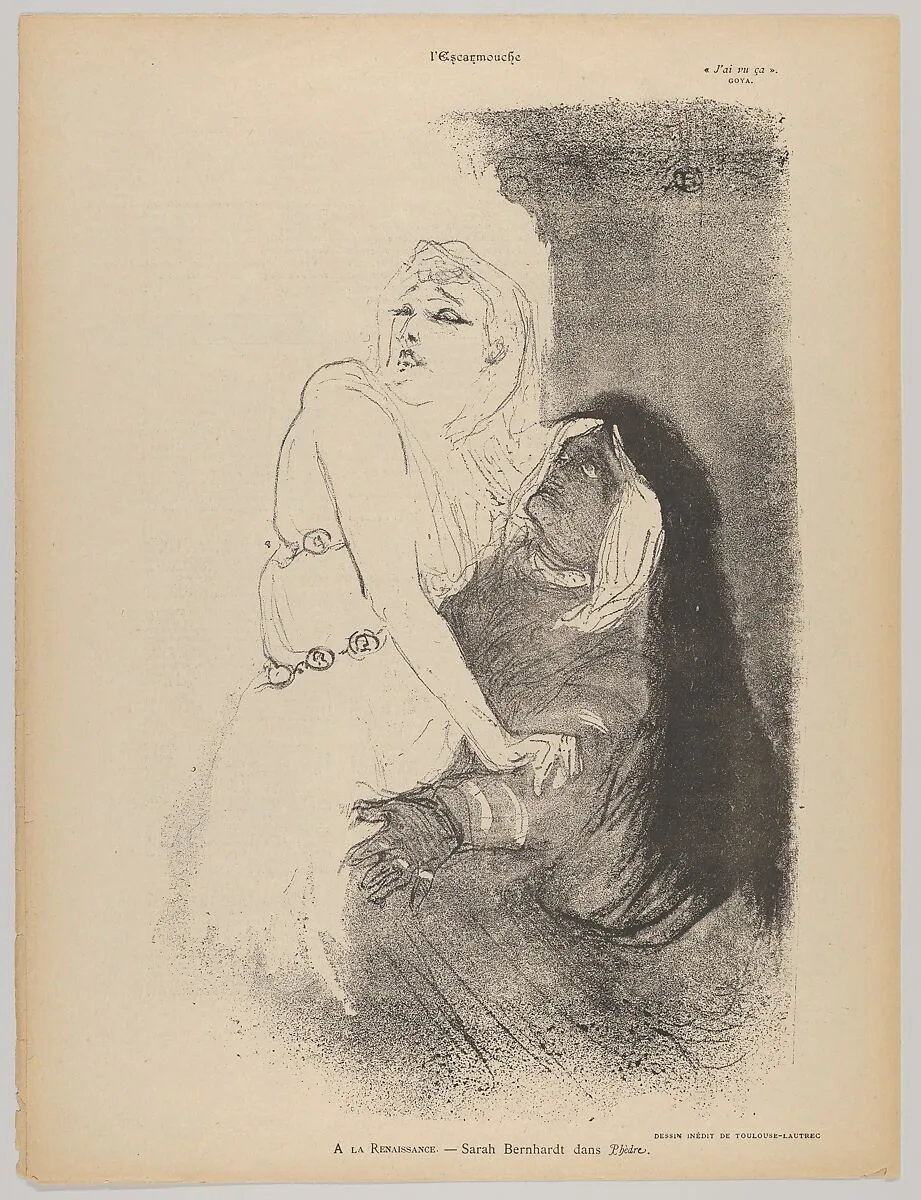 At the Théâtre de la Renaissance: Sarah Bernhardt in Phèdre — Henri de Toulouse-Lautrec|L'Escarmouche