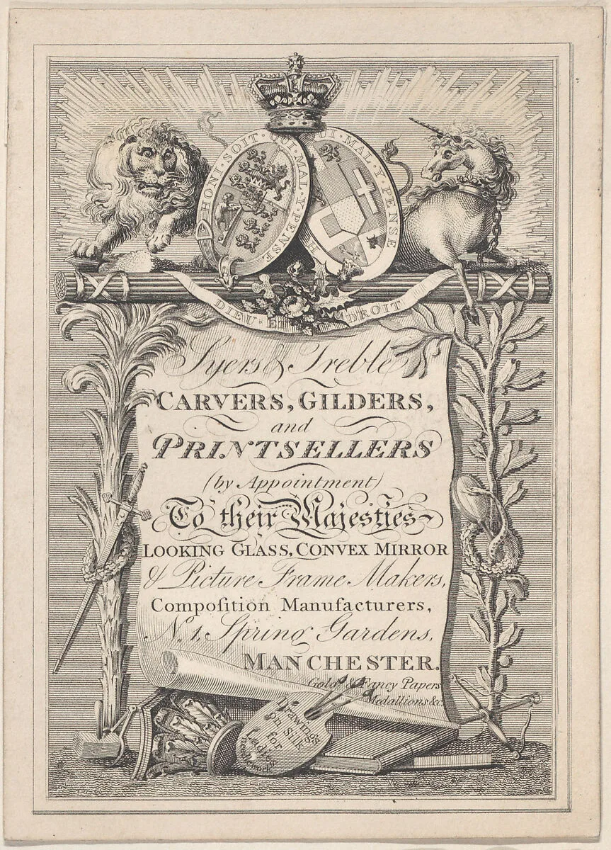 Trade Card for Syers & Treble, Carvers, Gilders, and Printsellers — Anonymous, British, 19th century